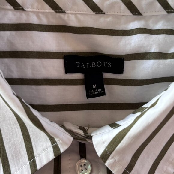 Talbots striped shirt moss green Medium Poplin Cotton Nautical Stripe - Picture 5 of 8